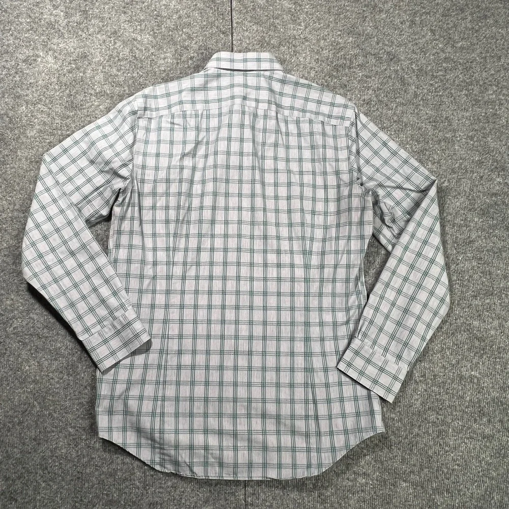 Banana Republic Men's Medium‎ Non-Iron Slim Fit Plaid Dress Shirt Green Grey